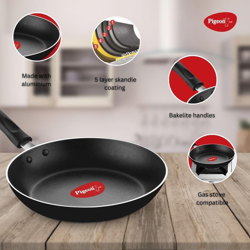 Pigeon Mio Nonstick Cookware Gift Set 8 Pieces | Aluminium | Black | Flat Tawa, Fry Pan, Kadai with Glass Lid & Kitchen Tools - Image 2